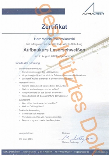 Aufbaukurs Laserschweißen