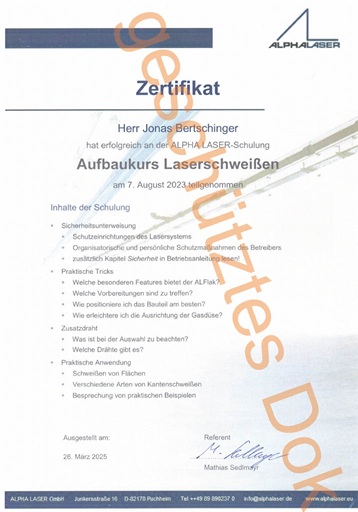 Aufbaukurs Laserschweißen